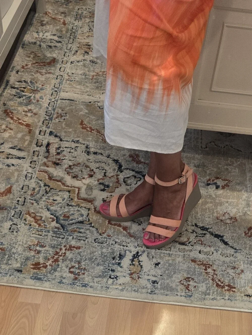 Crocs Women’s Peach Pink Wedge Sandals - Ankle Strap Comfort